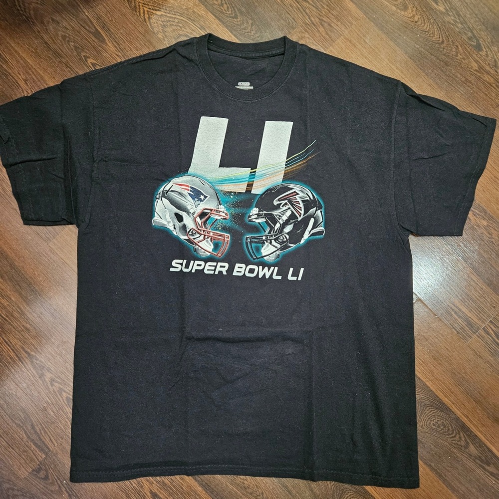 2017 Super Bowl LI 51 T-Shirt XL Black Patriots Vs Falcons Tom Brady Y2K Style